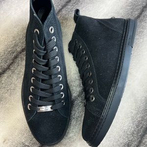 Jimmy Choo Colt Soft Glitter Black Suede Lace Up High Top Sneakers